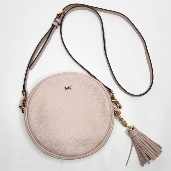 Michael Kors Pebbled Leather Canteen Crossbody Purse Blush Light Pink Gold Round - Picture 1 of 12